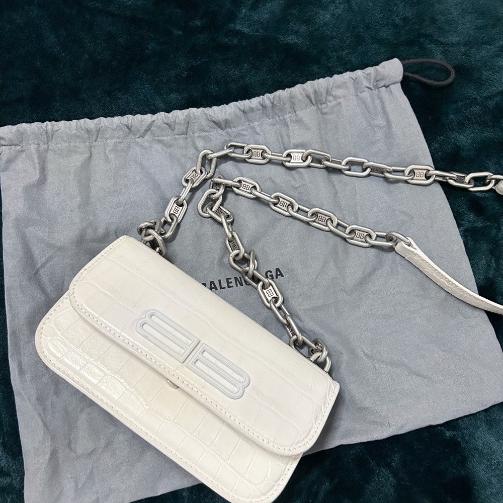 Balenciaga White Croc Embossed Chain Bag